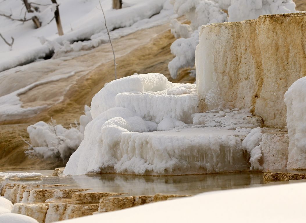 Snow and steaming water